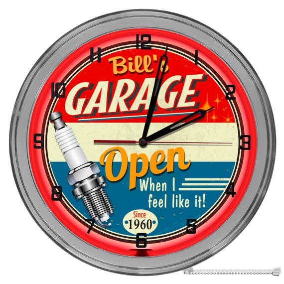 Work Garage Customized 16 In Neon Clock Repair Work Garage Customized 16 In Neon, Personalized Neon Garage Clocks