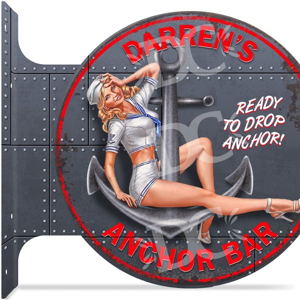 WWII Sailor Pin Up Nose Art Double Sided Sign, Navy Sailor Decor, Bomber Signs, WWII Vintage Signs, Customized Pin Up Girl Sailor Signs,