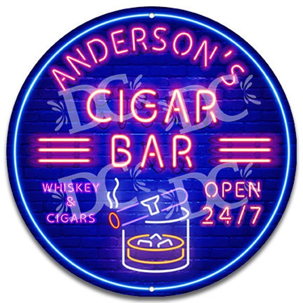 Cigar Bar Neon Themed Custom Sign, Whiskey Bar Neon Themed Sign Customized, Bar Neon Signs, Cigar Lounge Sign Personalized