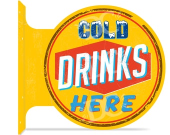 Cold Drinks Double Sided Sign, Nostalgic Drink Sign, Cold Drinks Gas Station Sign, Vintage Gas Station Sign