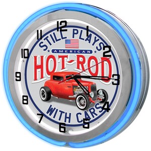 Hot Rod Garage 19&quot; Neon Sign Clock, Light Up Mechanic Garage Neon Clock, Mechanic Neon Clocks, Body Shop Clock, Hot Rod Shop Signs,