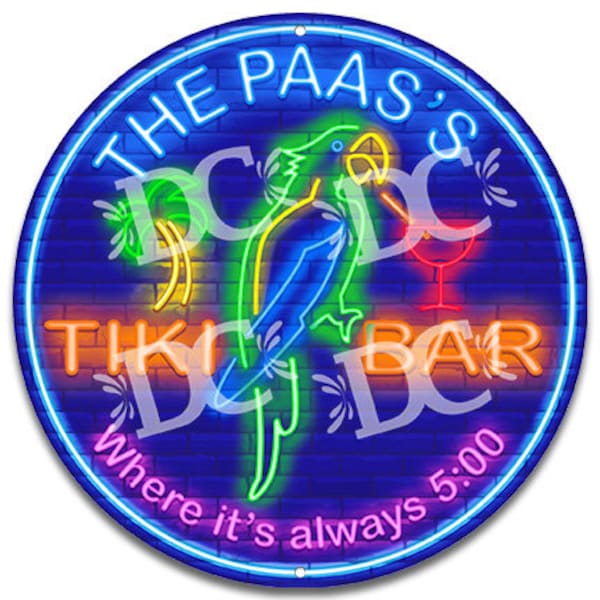 Tiki Bar Custom Circle Sign, Tiki Idol Sign, Tiki Bar Neon Themed Sign, Backyard Bar, Patio Signs, Beach Bar Signs, Pool Bar Signs