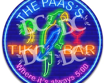 Tiki Bar Custom Circle Sign, Tiki Idol Sign, Tiki Bar Neon Themed Sign, Backyard Bar, Patio Signs, Beach Bar Signs, Pool Bar Signs
