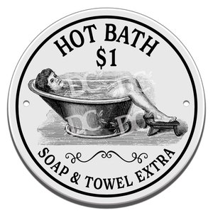Bathtub Themed Ceramic Bathroom Art Circle Tile, Vintage Hot Bath Themed Sign, Bathroom Art Decorative Sign, Bathing Sign, Bathroom Decor,