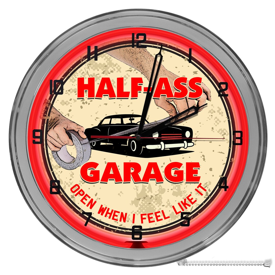 Half Assed Garage 16 in Neon Clock Garage Repair Shop Light Etsy UK