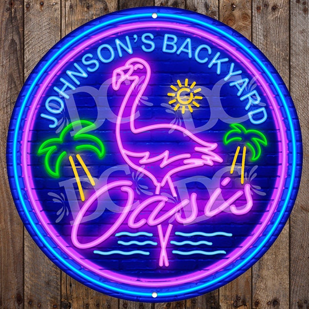 Backyard Oasis Sign Customized Patio Sign Neon Themed Tiki - Etsy UK