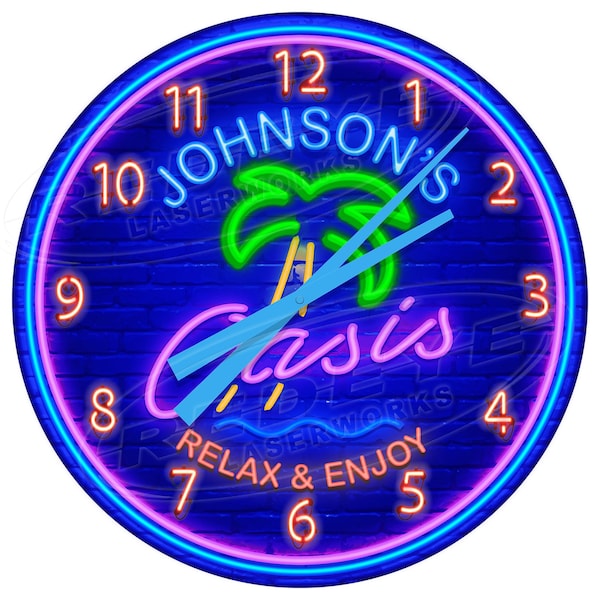 Backyard Oasis Palm Tree Clock: Personalized Tiki Bar Decor