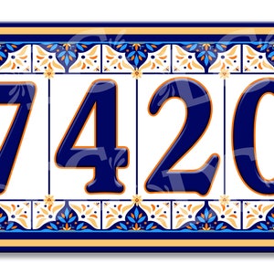Mosaic Themed Ceramic House Numbers, Elegant Mosaic Themed Ceramic House Plaque, Floral Border Ceramic House Number, Customized Spanish Tile