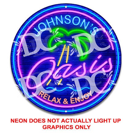 Backyard Oasis Sign Customized Patio Sign Neon Themed Tiki - Etsy UK