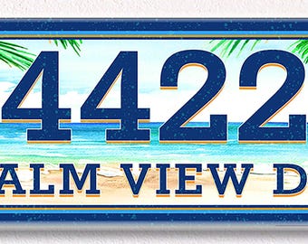 Ocean Beach House Number Sign: Handmade Ceramic Tile Plaque