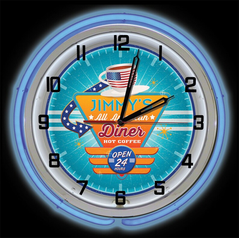All American Diner Restaurant Neon Clock Retro Diner Clocks Etsy