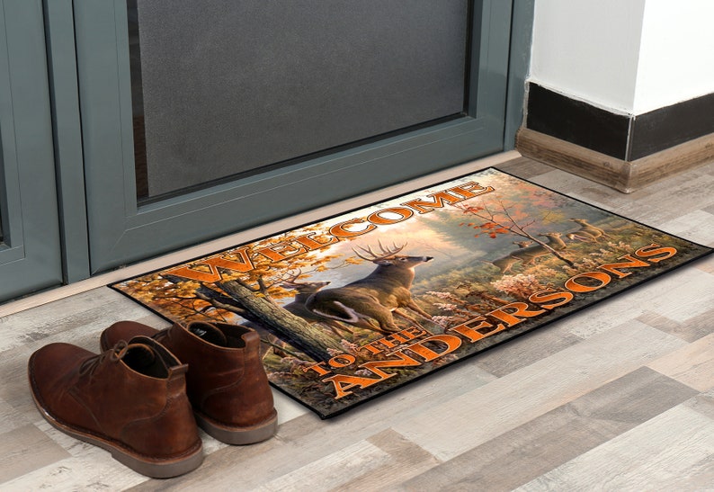 Deer Hunting Cabin Door Mat Deer Themed Mat Custom Etsy