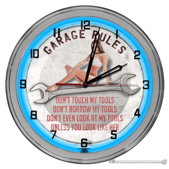 Garage Rules Neon Clock: 16
