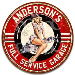 Insegna vintage personalizzata per garage: ragazza pin-up, decorazione hot rod