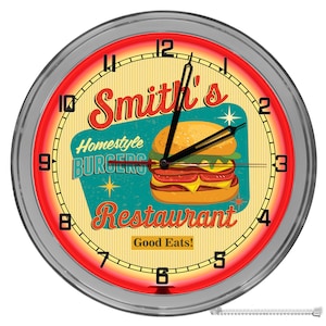 Vintage Hamburger Diner Clocks, 50&#39;s Style 16 In Clocks, Light Up Vintage Restaurant Clocks, Vintage Signs, Retro Hamburger Clocks