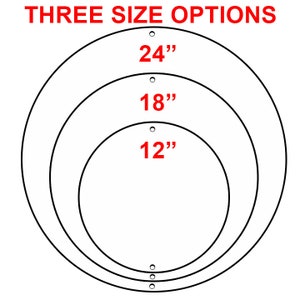 May include: Three concentric circles with diameters of 12 inches, 18 inches, and 24 inches.  The circles are black and white.