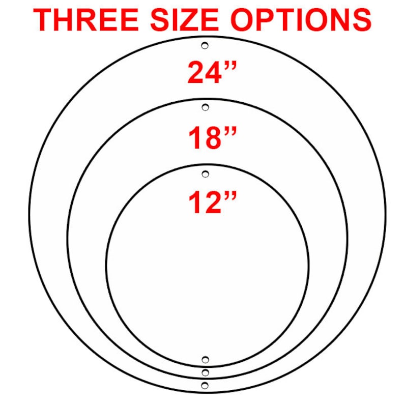 May include: Three concentric circles with diameters of 12 inches, 18 inches, and 24 inches.  The circles are black and white.