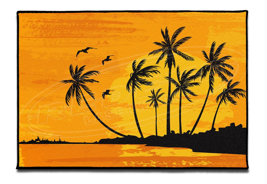 Beach Cottage Mat, Tropical Beach Front Door Mat, Palm Tree