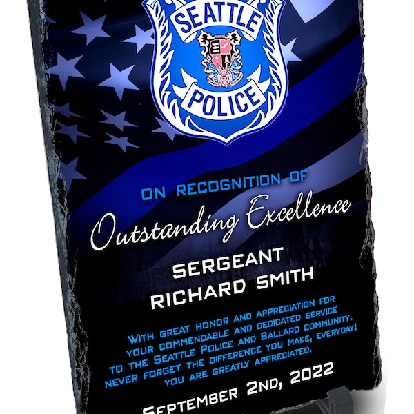 Police Stone Recognition Awards, Police Flag Award Plaques, Police Award and Recognition Plaques Customized