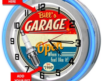 Mechanic Garage 19" Neon Clock Sign Customized, Dad's Garage Clocks, Custom Neon Sign Garage Décor,