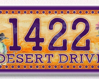 Cactus House Number Sign: Desert Roadrunner Ceramic Plaque
