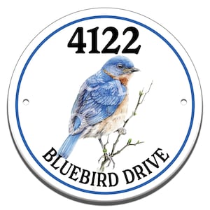 Blue Finch Themed Ceramic House Number Circle Tile, Blue Bird Themed Address Door Sign, Blue Bird Themed House Number Circle Sign,