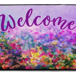 Colorful Front Door Mat, Flowers In Bloom Porch Mat, Floral Front Door Welcome Mat, Floral Themed Door Mat, Unique Front Door Mats