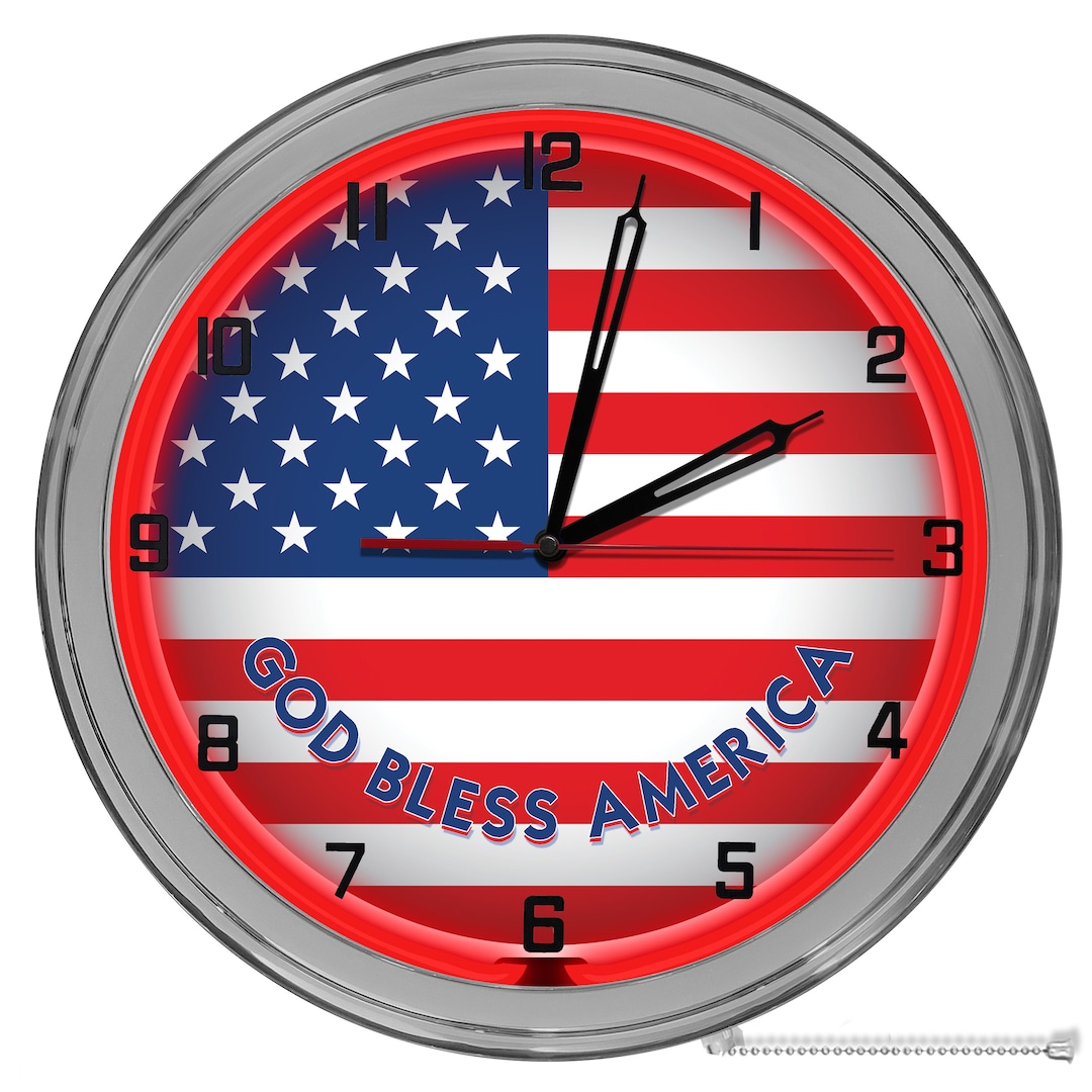 American Flag Patriotic 16 in Clock, USA Light up Signs, USA Light up