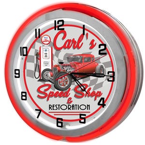 Speed Shop Gas Station 19&quot; Neon Sign, Mechanic Garage Neon Clock, Mechanic Neon Clocks, Body Shop Clock, Hot Rod Shop Signs,