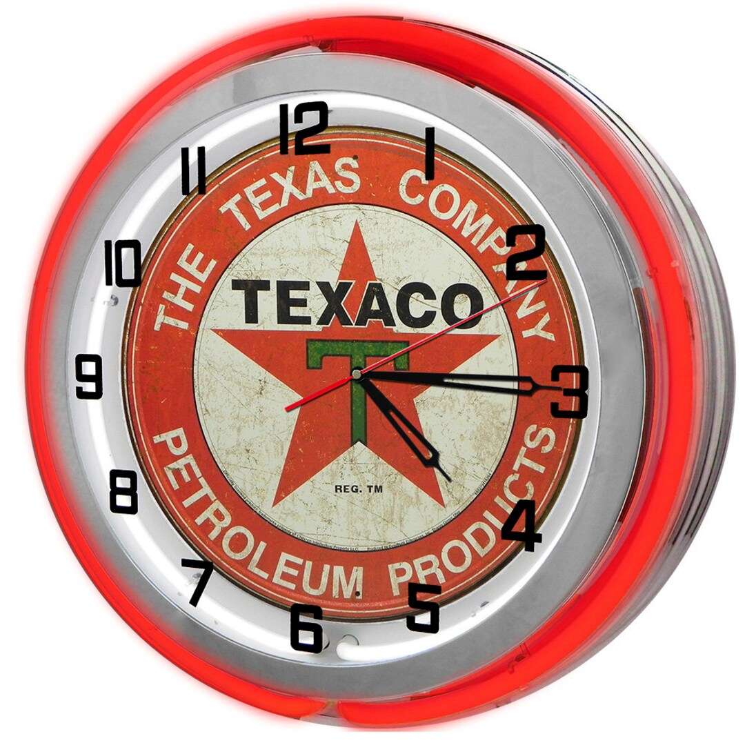 Texaco Gasoline 19 Neon Garage Clock Texaco Gas Station Etsy