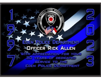 Personalized Police Officer Retirement Plaque: Custom Police Department Award