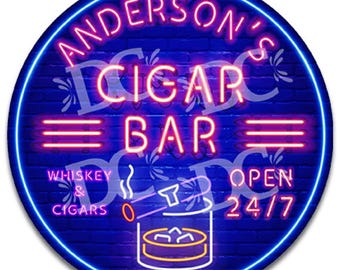 Cigar Bar Neon Themed Custom Sign, Whiskey Bar Neon Themed Sign Customized, Bar Neon Signs, Cigar Lounge Sign Personalized