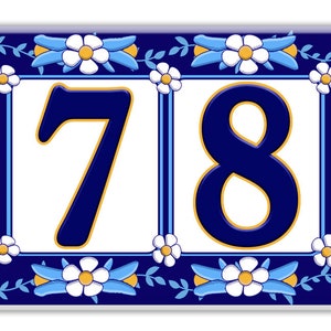 Floral Vines Ceramic House Numbers, Mosaic Floral Ceramic House Plaque, White Flowers Themed House Sign, Floral Address House Sign