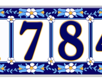 Floral Vines Ceramic House Numbers, Mosaic Floral Ceramic House Plaque, White Flowers Themed House Sign, Floral Address House Sign