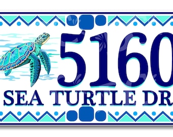 Sea Turtle House Number Plaque: Handmade Ceramic Tile