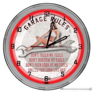 Garage Rules Garage Girl 16 In Neon Clock, Garage Repair Shop Light Up Sign, Mechanic Garage Clock, Car Repair Clocks, Dad&#39;s Clock