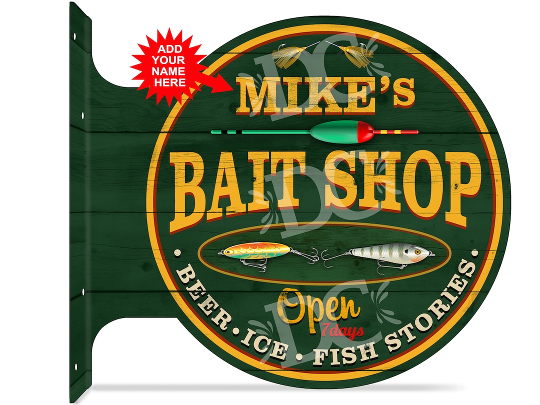 Fishing Sign, Custom Bait Shop Double Sided Sign, Custom Lake House Sign,  Bait Shop Décor, Personalized Cottage Decor 