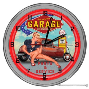 Vintage Pin Up Garage 16 In Clocks, Last Chance Hot Rod Garage, Mechanic Garage Wall Clock, Decorative Garage Clocks