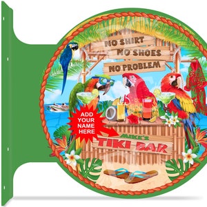 Tiki Bar Parrots Double Sided Sign, Custom Margarita Signs, Tiki Bar Signs, Home Bar Signs, Backyard Bar Signs, Beach Bar Signs