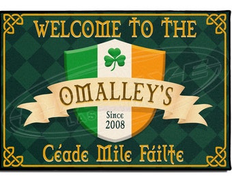 Irish Flag Welcome Door Mat, Personalized Family Name