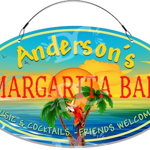 Margarita Tiki Bar Metal Bar Sign, Beach Bar Décor Signs, Home Bar Signs, Custom Tiki Signs, Tiki Bar Custom Signs