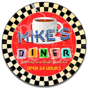 Diner Signs Customized, Retro Drive In Diner Decor, Diner Sign Ideas, Vintage Diner Sign, Vintage Restaurant Signs
