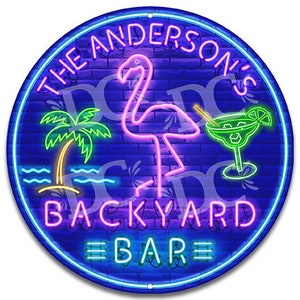 Flamingo Bar Neon Themed Custom Sign, Flamingo Backyard Bar Neon Themed Sign Customized, Backyard Patio Signs, Flamingo Sign Personalized