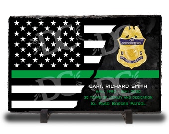 Gepersonaliseerde Border Patrol Retirement Plaquette: leisteen Amerikaanse vlag