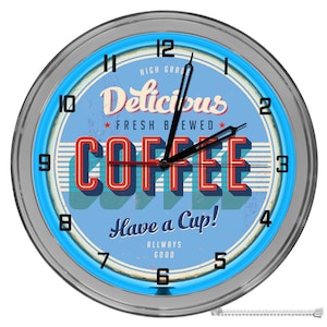 Vintage Coffee Shop 16 In Clock, Retro 50&#39;s Style Wall Clock, Light Up Coffee Signs, Coffee Shop Signs, Vintage Clocks,