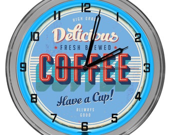 Retro Coffee Shop Light-Up Clock: 50's Style Neon Wall Decor