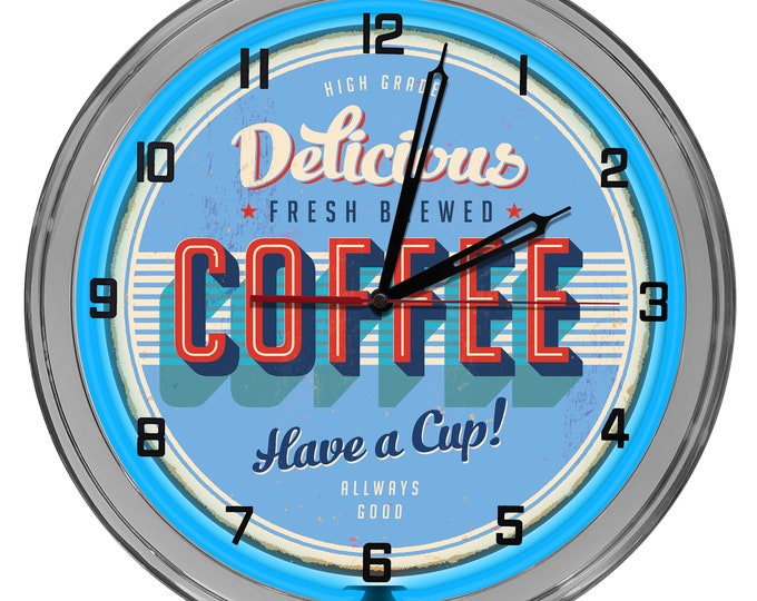 Vintage Coffee Shop 16 In Clock, Retro 50's Style Wall Clock, Light Up Coffee Signs, Coffee Shop Signs, Vintage Clocks,