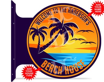Island Sunset Beach House Double Sided Sign, Beach House Decor, Customized Beach House Sign, Tropical Beach Signs