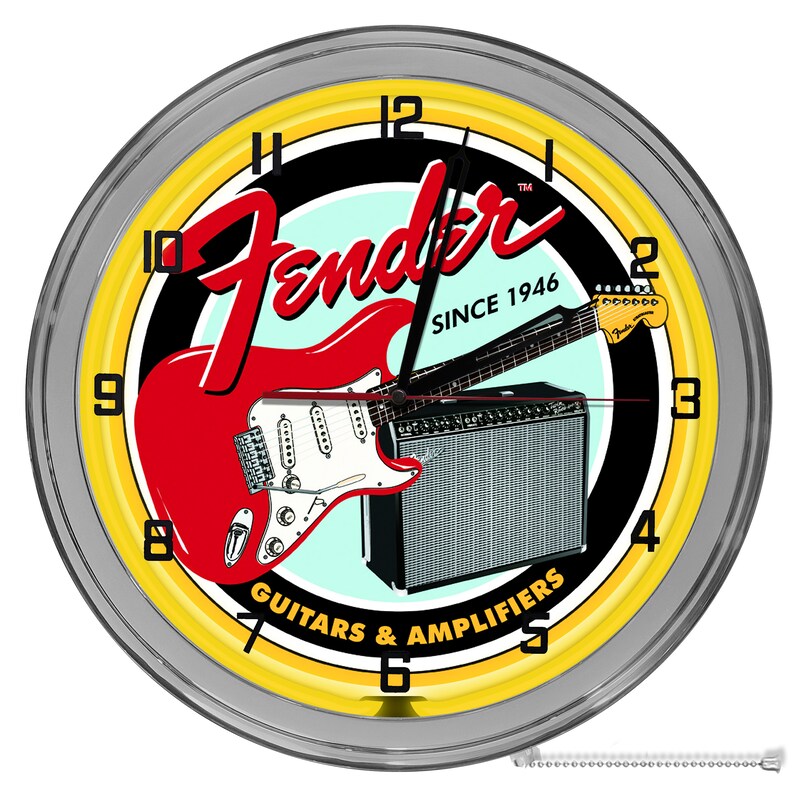 Fender Guitars 16 in Yellow Neon Clock Fender Guitar Wall Etsy Canada