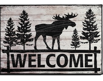 Moose Themed Doormats, Cottage Themed Doormats, Cabin Welcome Doormats, Rustic Cabin Doormat,